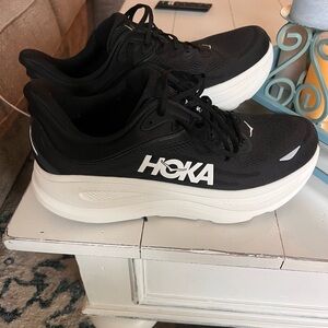 HOKA Bondi 9 Mens Size 14 Wide(2E) Athletic Running/Walking Sneaker, Black/White